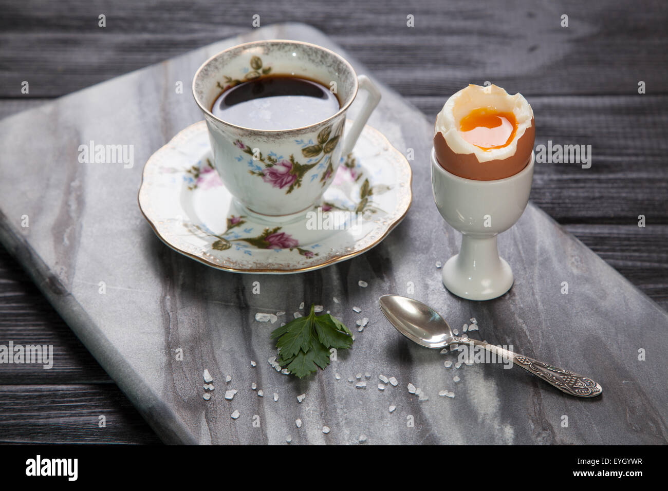 Boiled eggs and coffee Stock Photo Alamy