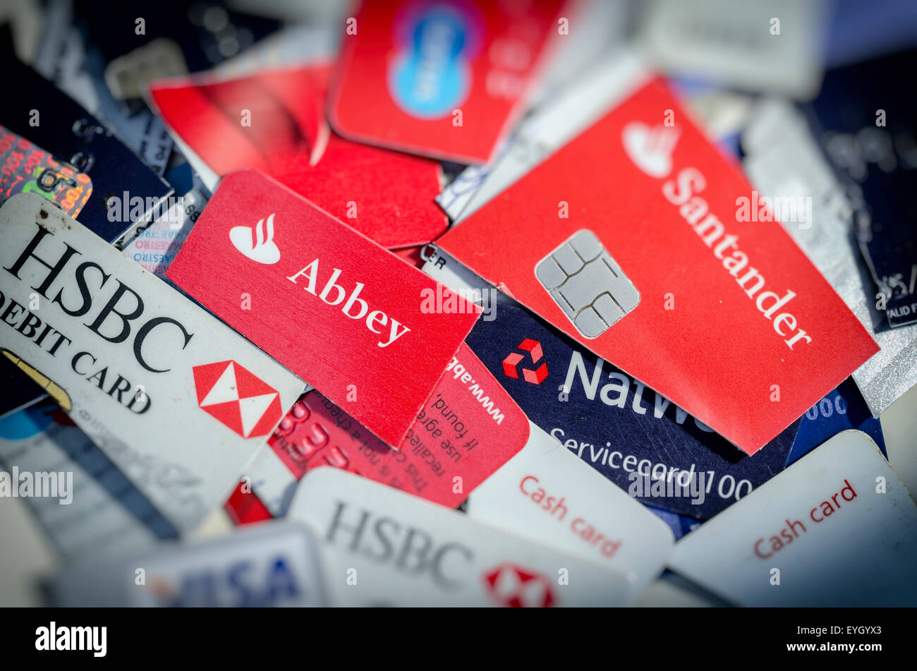 Cut Up Credit and Debit Cards Stock Photo Alamy