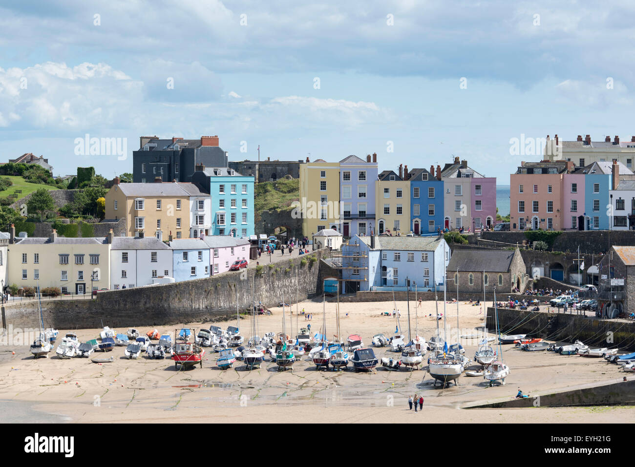 Colourful houses at Tenby Harbour in west Wales. Stock Photo