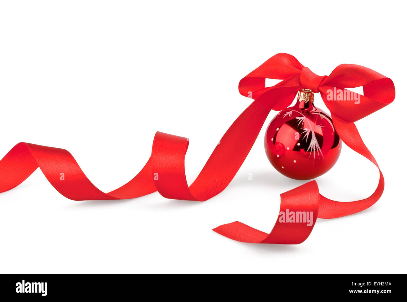 Christmas red ball with ribbon on white background Stock Photo - Alamy