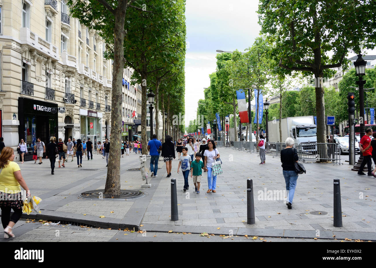 A view down the Champs Elysees in Paris Stock Photo