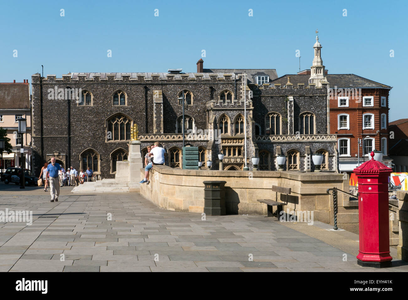 St Peters Street in Norwich, Norfolk, with The Guildhall, England's largest and most elaborate provincial medieval city hall Stock Photo