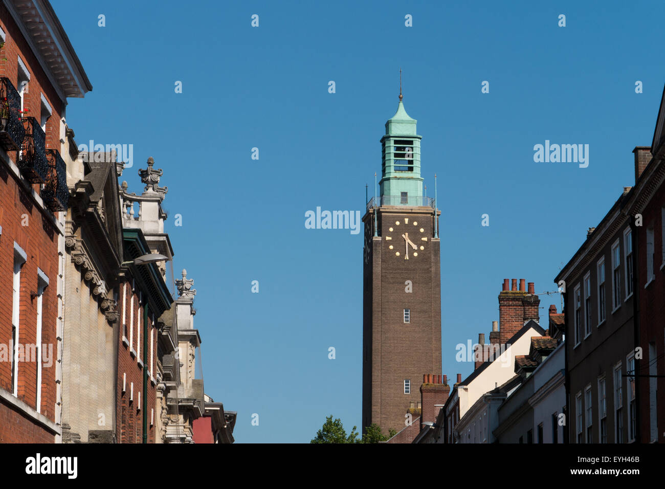 St Giles Street with The City Hall Clock Tower, Norwich, Norfolk
