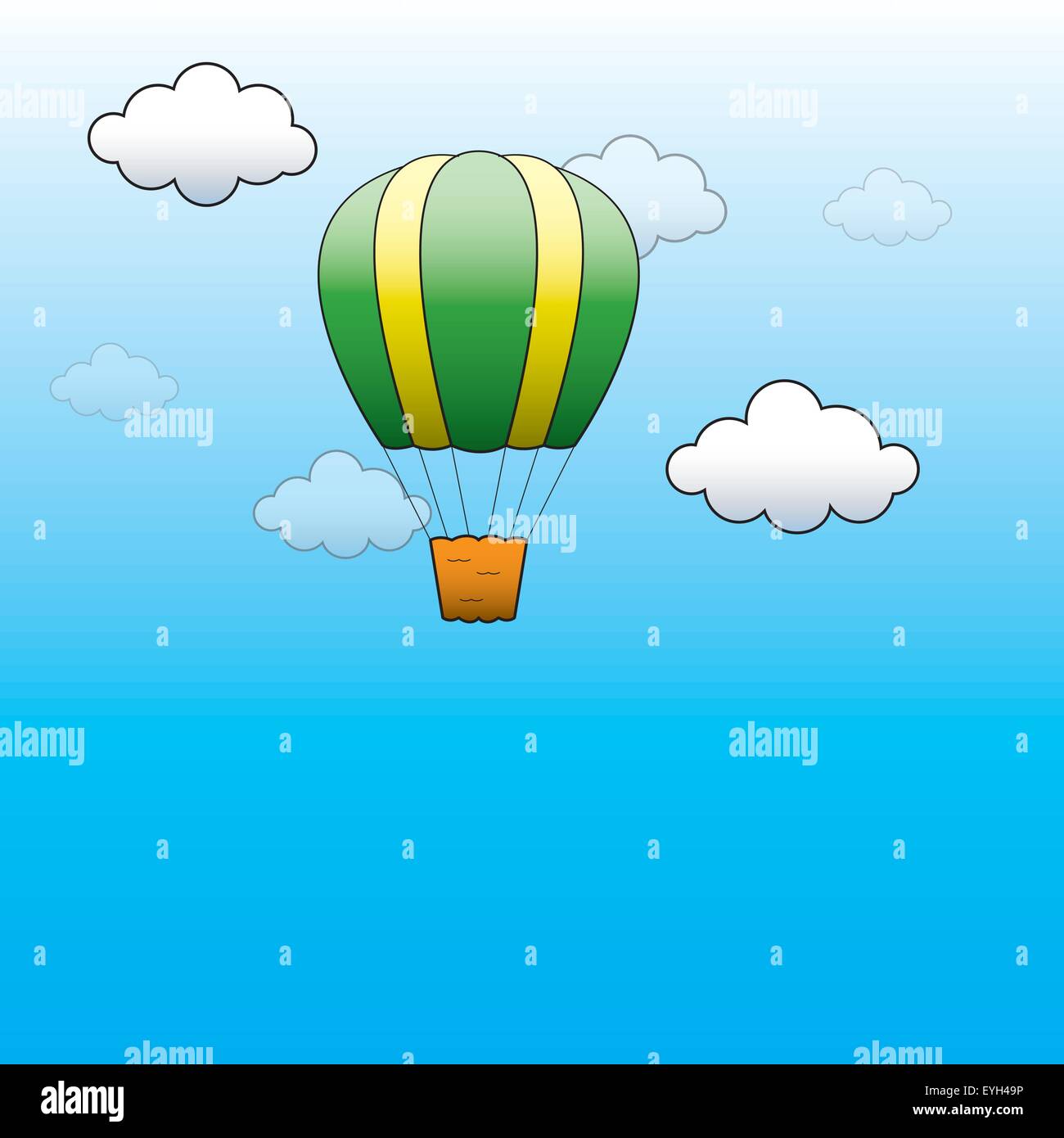 Vector illustration. Bright Hot Air Balloon flying in the blue sky ...