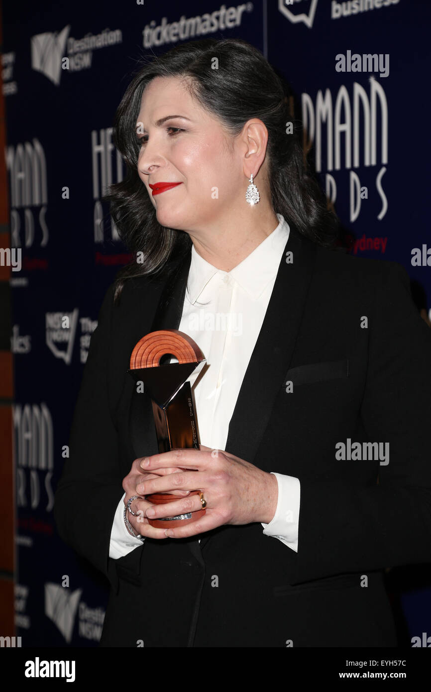 Pamela Rabe poses with the award for Best Female Actor in a Play at the Helpmann Awards 2015 at the Capitol Theatre in Sydney. Stock Photo