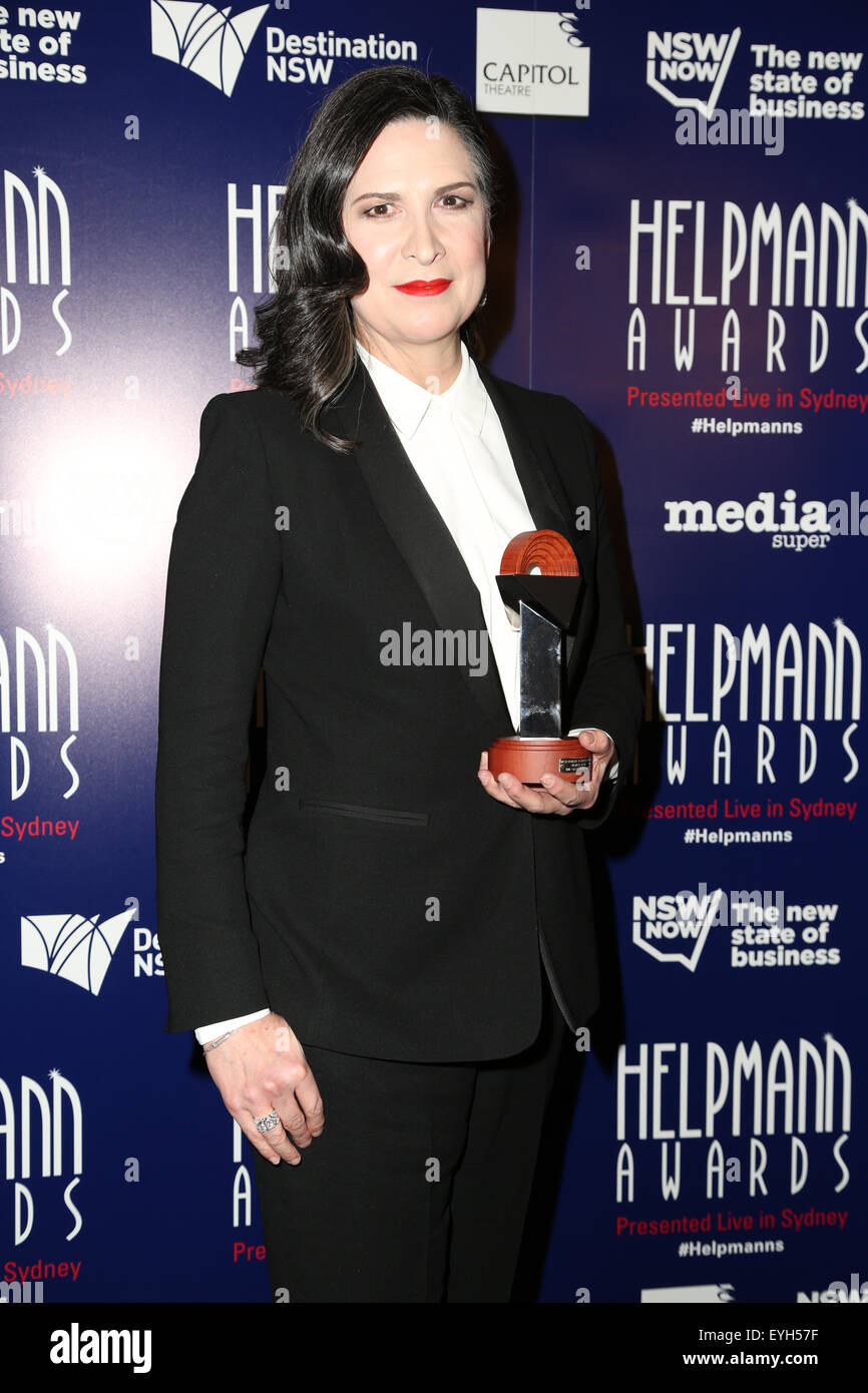 Pamela Rabe poses with the award for Best Female Actor in a Play at the Helpmann Awards 2015 at the Capitol Theatre in Sydney. Stock Photo