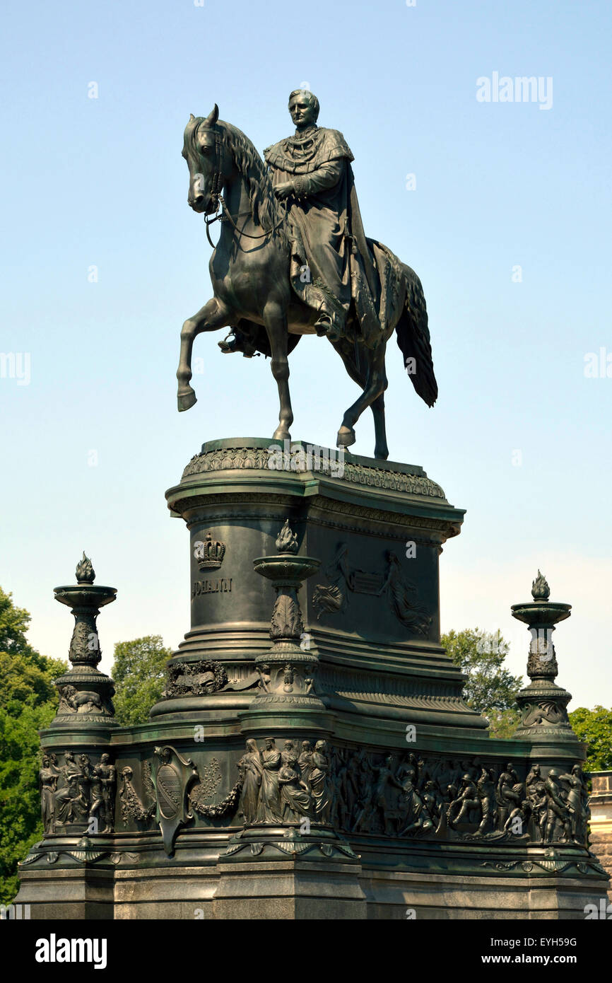 Equestrian statue of the saxon King Johann on the Theatre square in Dresden. Stock Photo