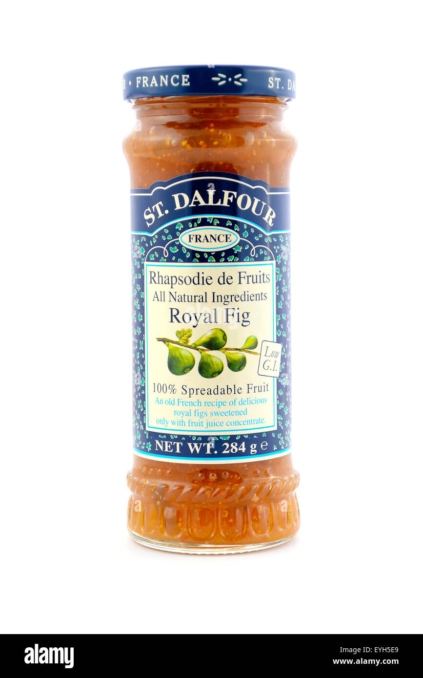ADELAIDE, AUSTRALIA - MAY 17, 2015: St Dalfour, product of France, jar of spreadable royal fig fruit conserve. Stock Photo