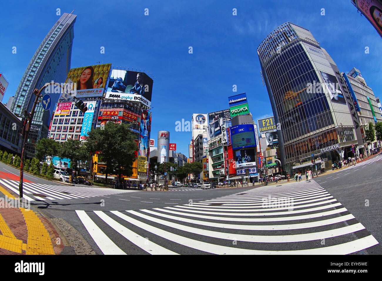 The pedestrian crossing at the intersection in Shibuya, Tokyo, Japan Stock Photo
