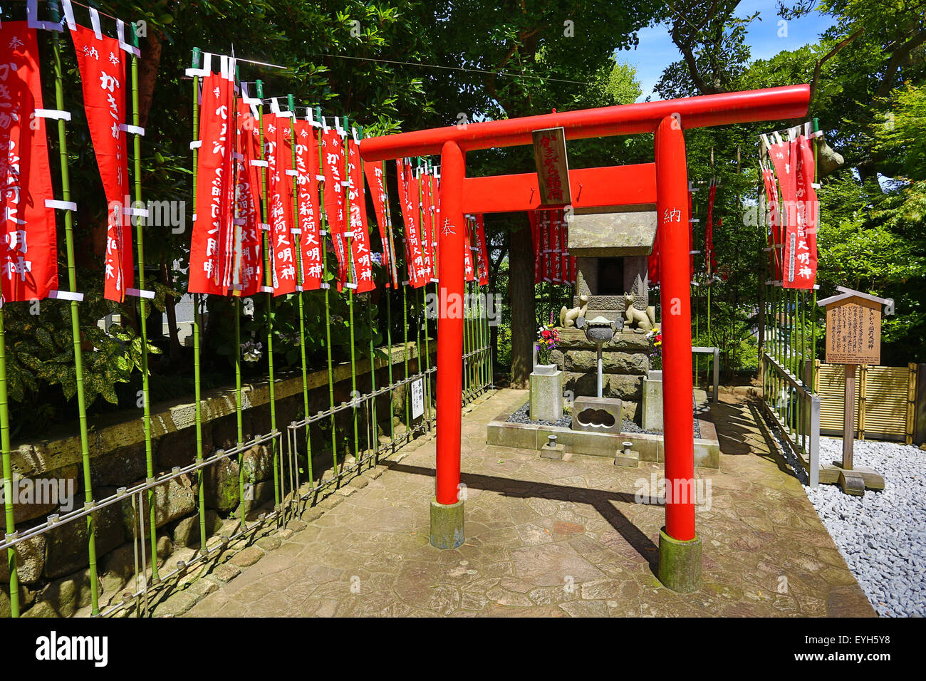 Red Torii Gate at Hase-dera Buddhist Temple in Kamakura near Tokyo, Japan Stock Photo