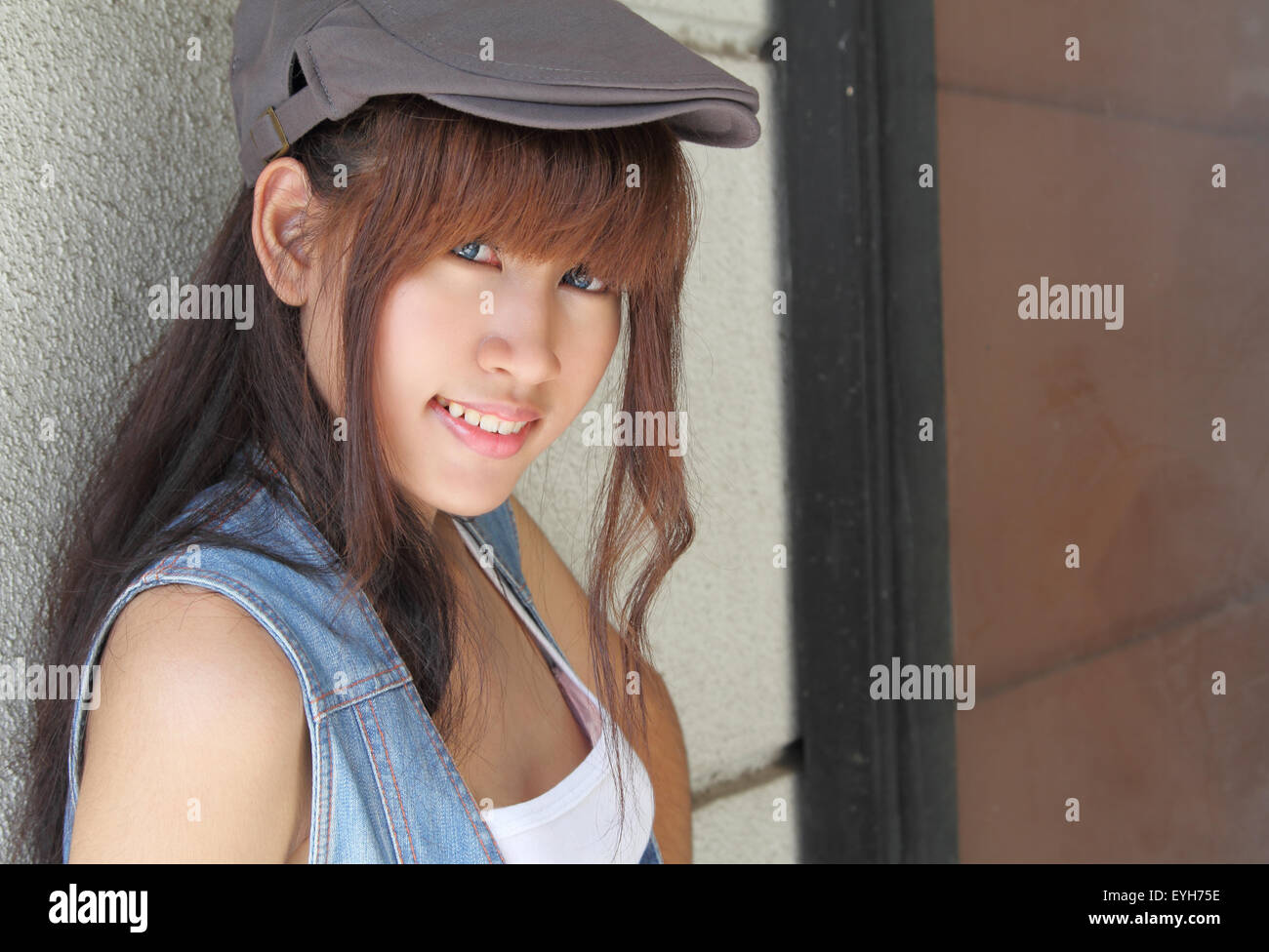 image of portrait young asian woman in jeans fashion outdoor Stock ...