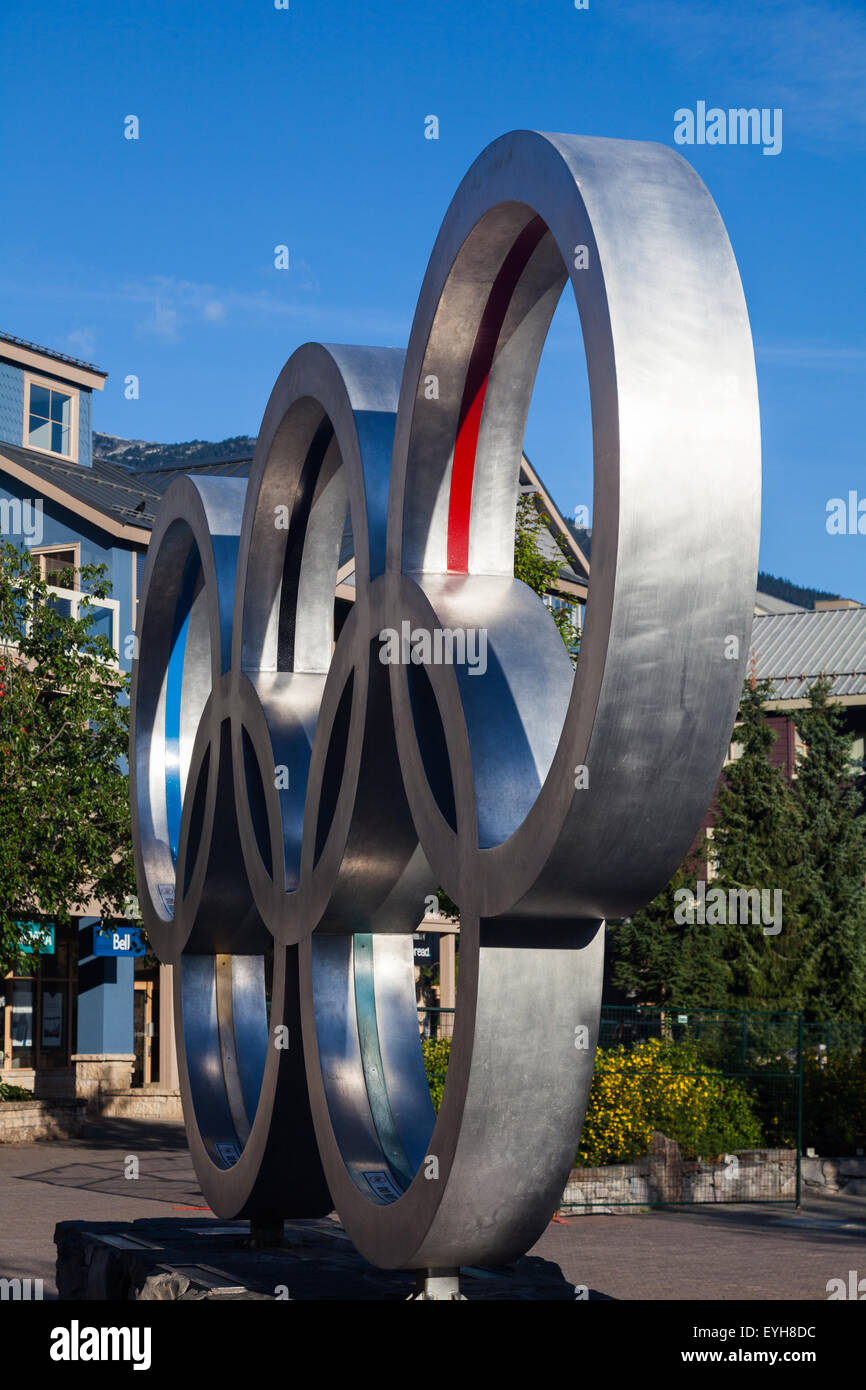 The Olympic Rings in Whistler Village, British Columbia, Canada Stock