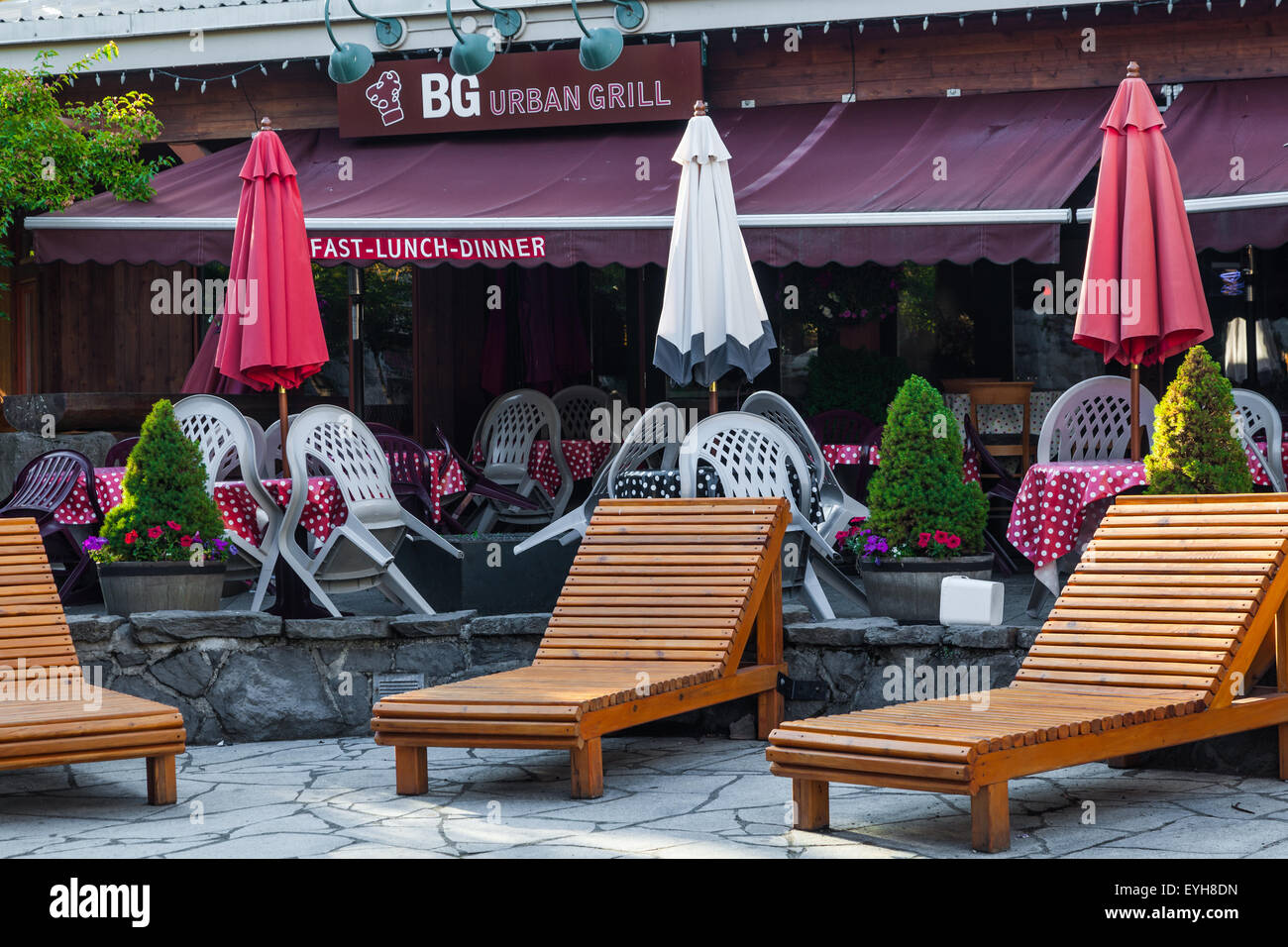 Early morning at the Urban Grill in Whistler Village, British Columbia