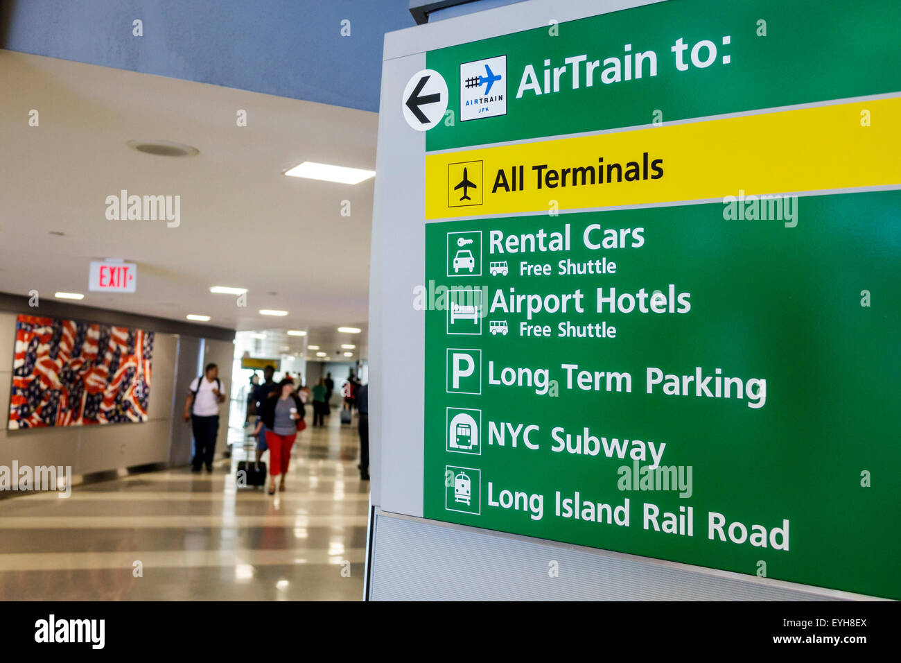 New York City,NY NYC,Queens,John F. Kennedy International Airport,JFK,interior inside,terminal,gate,sign,AirTrain,arrow,directions,information,NY15062 Stock Photo