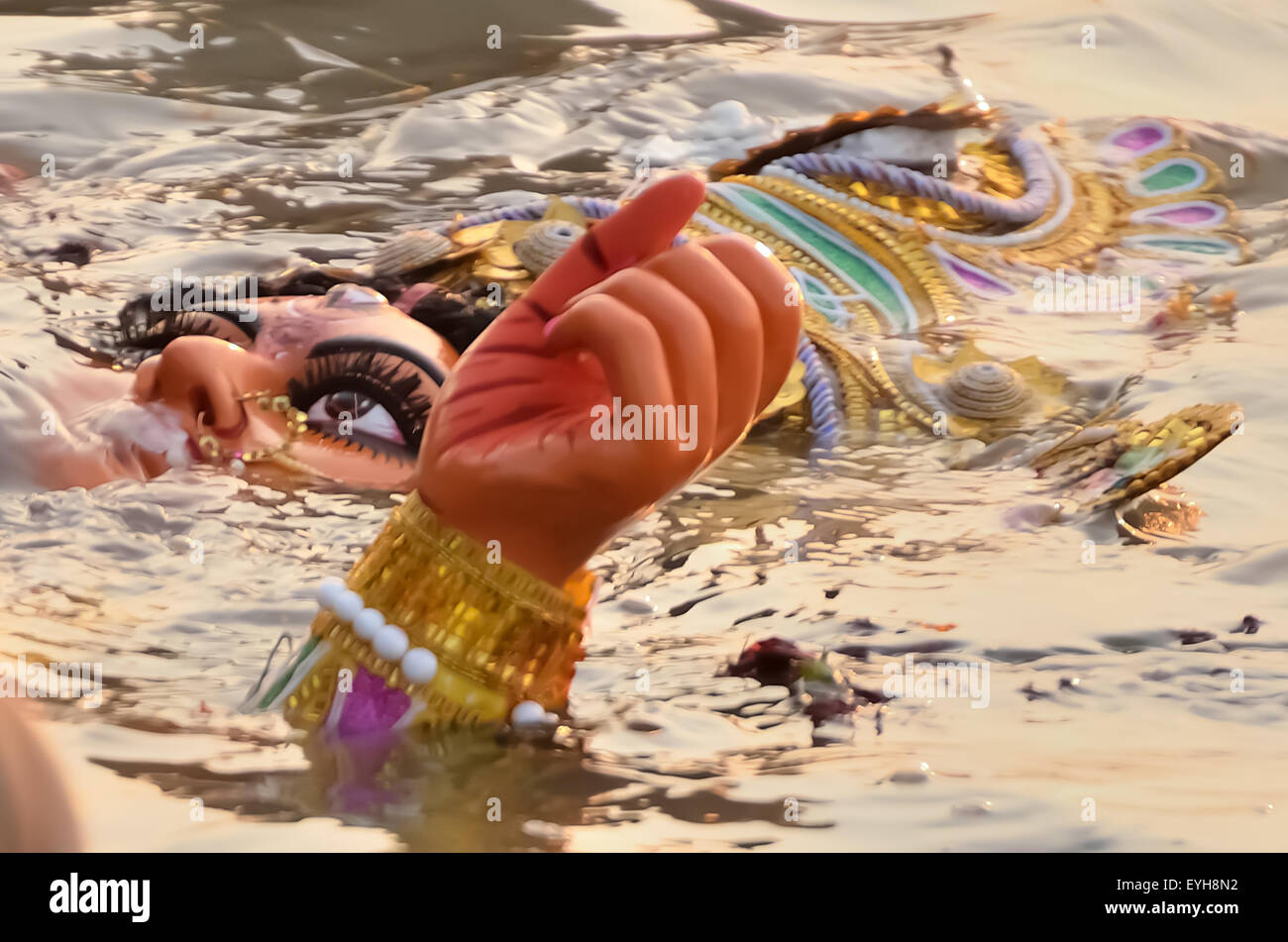 Idol durga was emulated in river Stock Photo