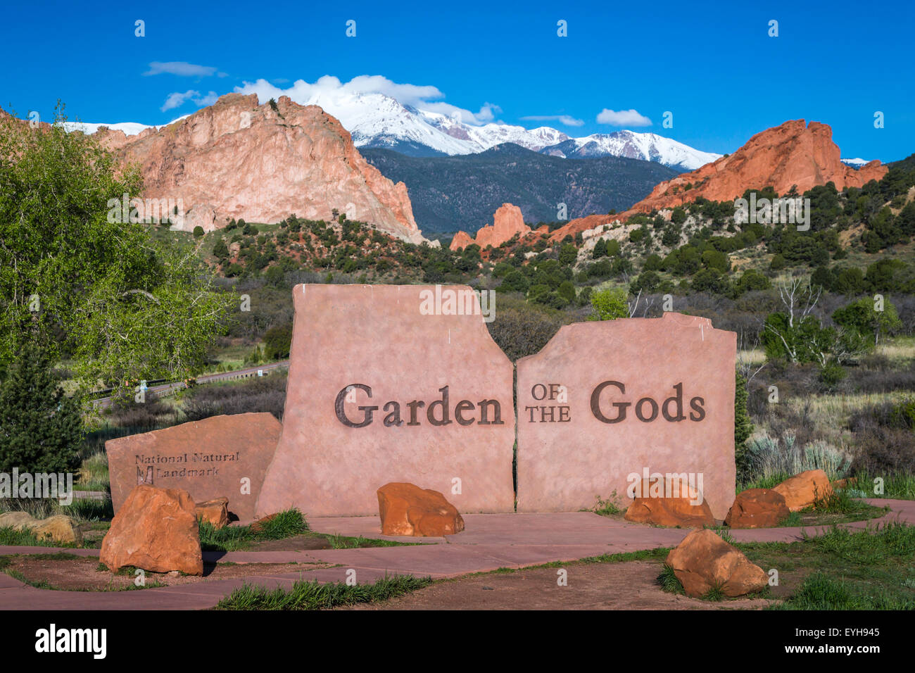 The Garden of the Gods National Natural Landmark sign near Colorado springs, Colorado, USA. Stock Photo