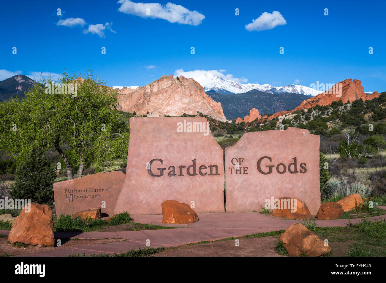 The Garden of the Gods National Natural Landmark sign near Colorado springs, Colorado, USA. Stock Photo