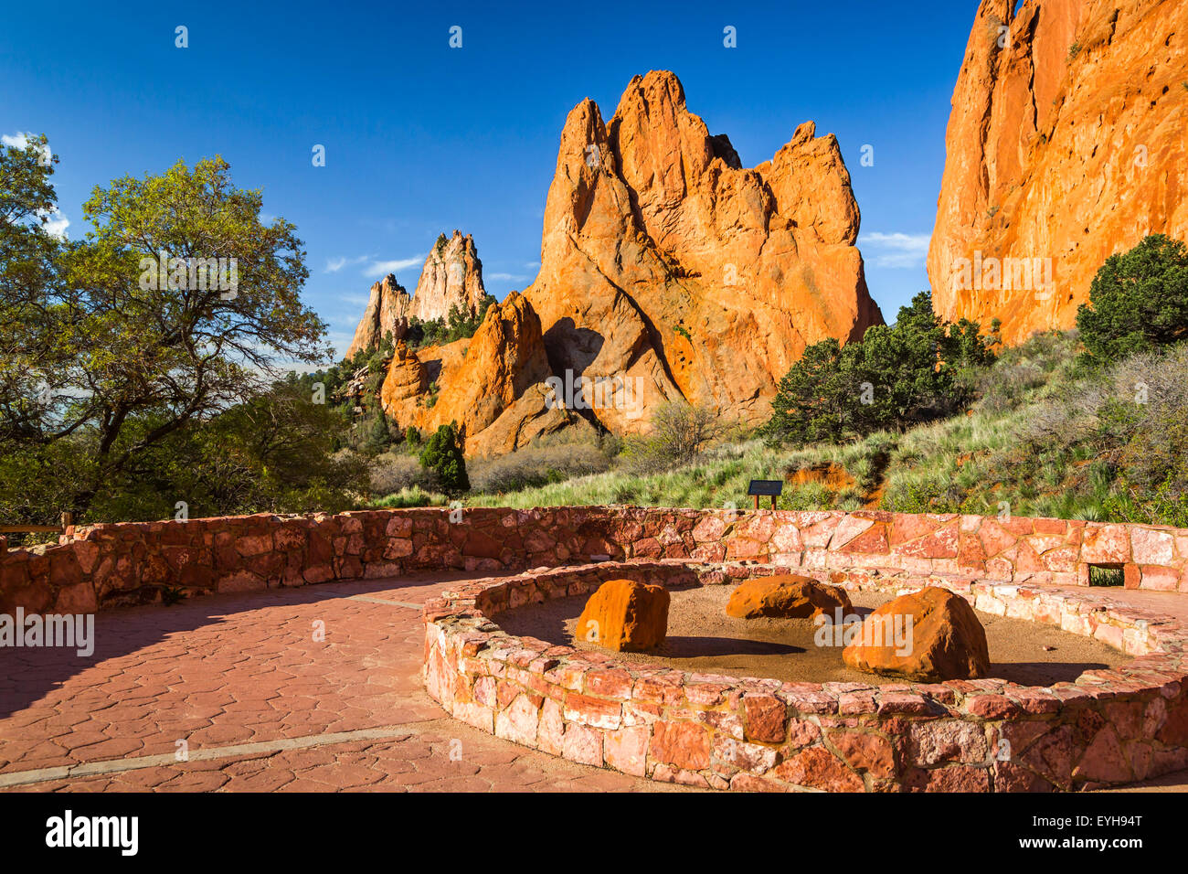 The rock formations in the Garden of the Gods National Natural Landmark near Colorado Springs, Colorado, USA. Stock Photo