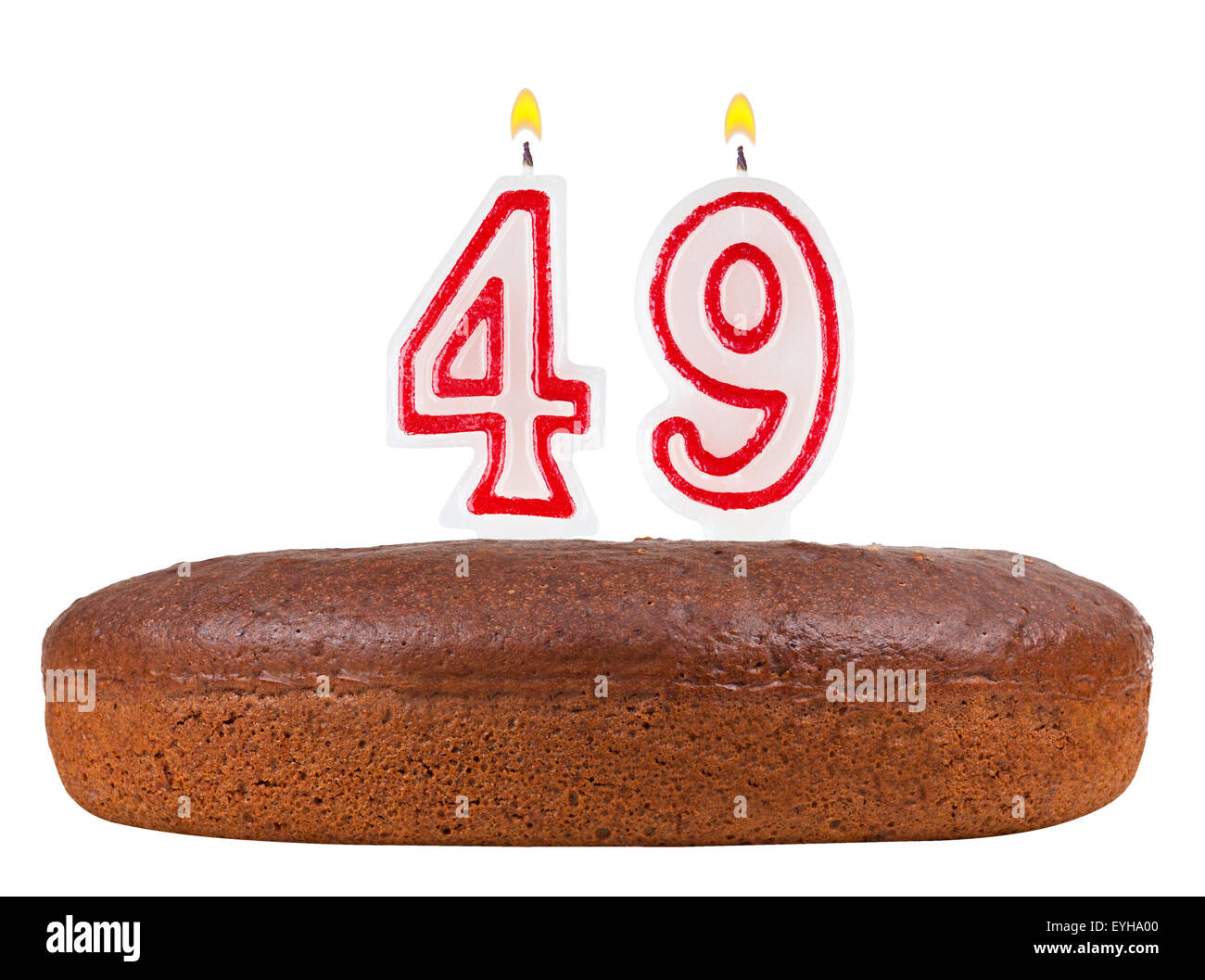 birthday cake with candles number 49 isolated on white background Stock Photo