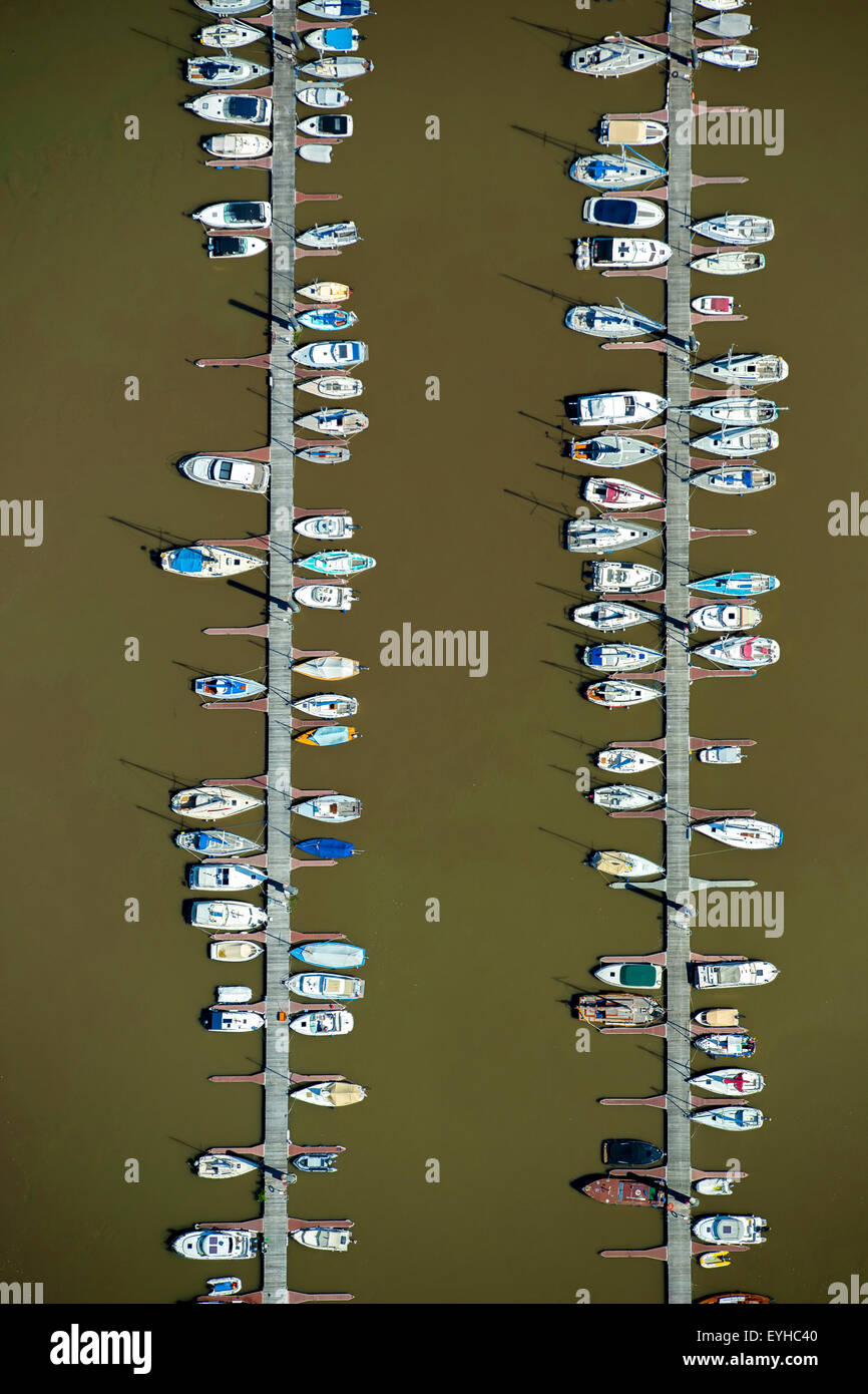 Aerial view, sailboats, landing stage, Hamburger Yachthafen-Gemeinschaft e.V., Elbe, Wedel, Schleswig-Holstein, Germany Stock Photo