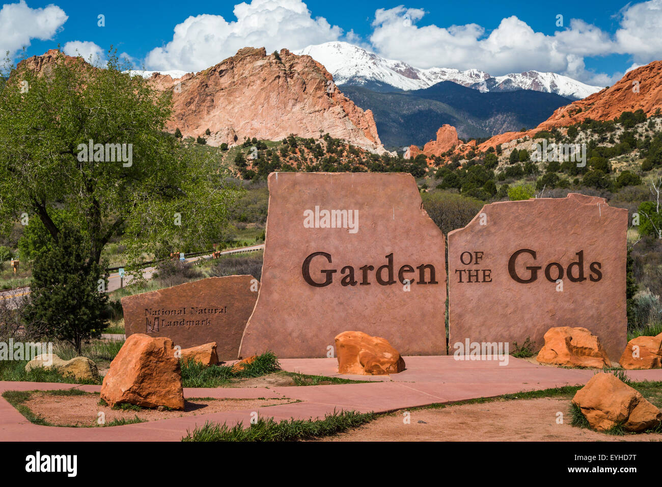 The Garden of the Gods National Natural Landmark sign near Colorado springs, Colorado, USA. Stock Photo