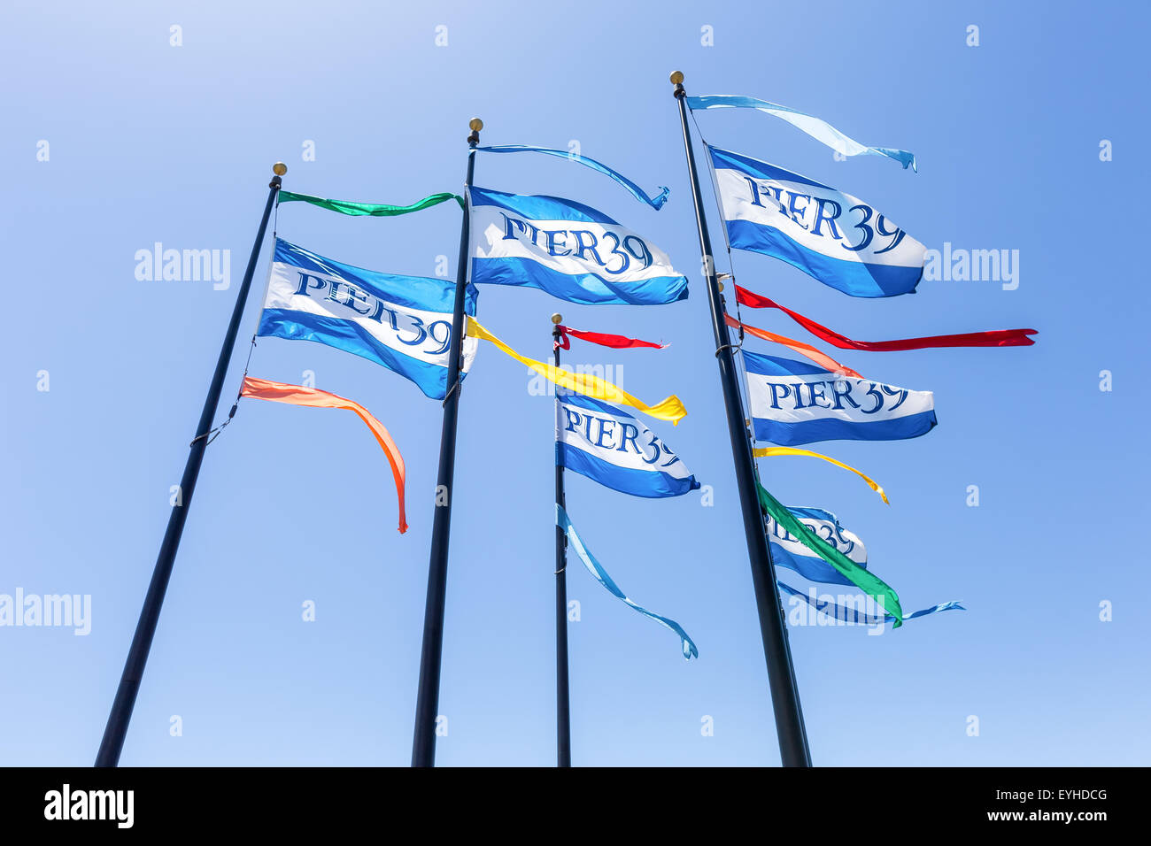 Flags of Pier 39 in San Francisco, California, United States, North America Stock Photo