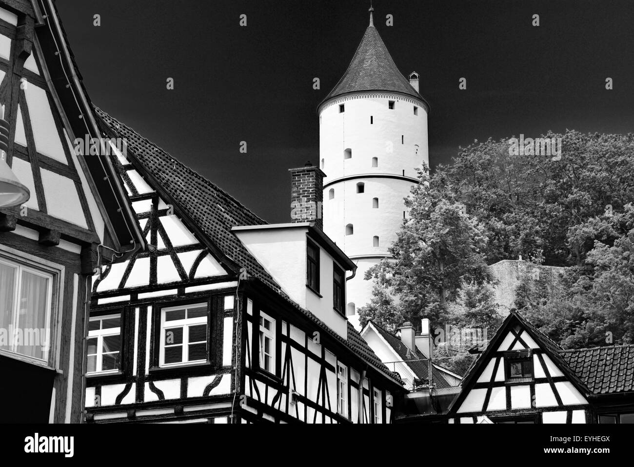 Germany, Baden-Württemberg: Architectonic details of the historic center in Biberach an der Riss as black and white version Stock Photo