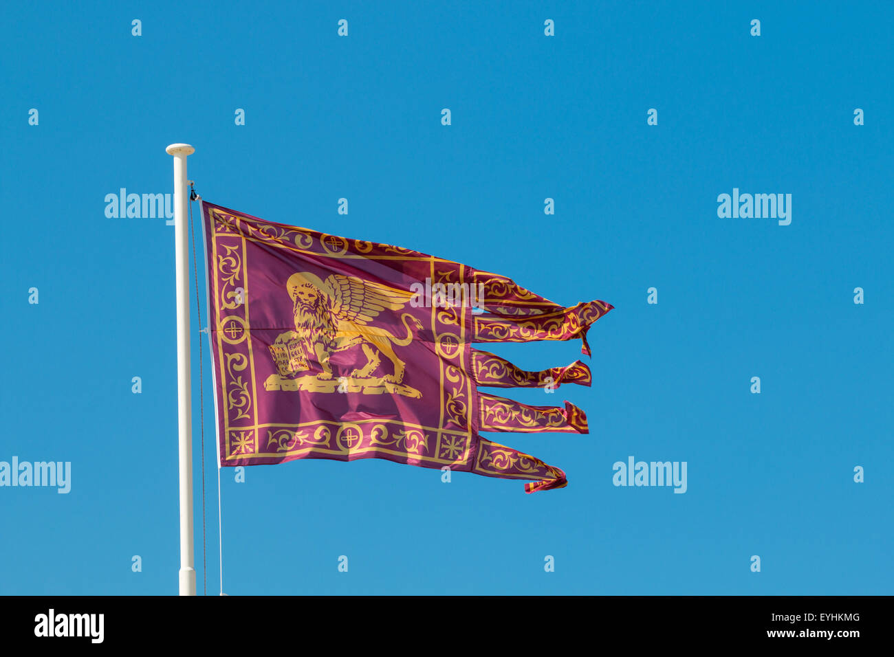 flag of the republic of venice golden lion of saint mark in red background six fringes Stock Photo