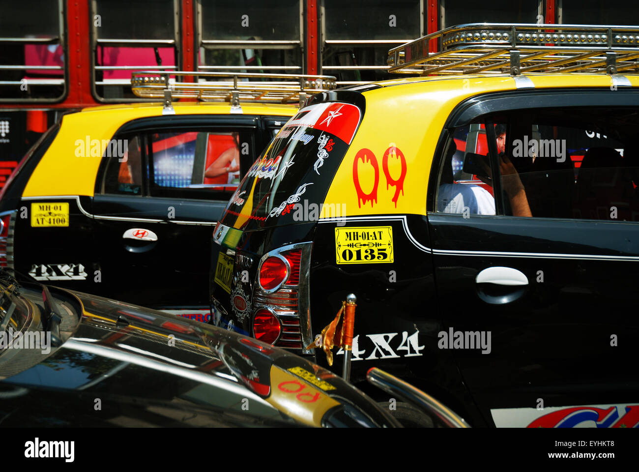 Black And Yellow Taxi Mumbai Maharashtra India Stock Photo