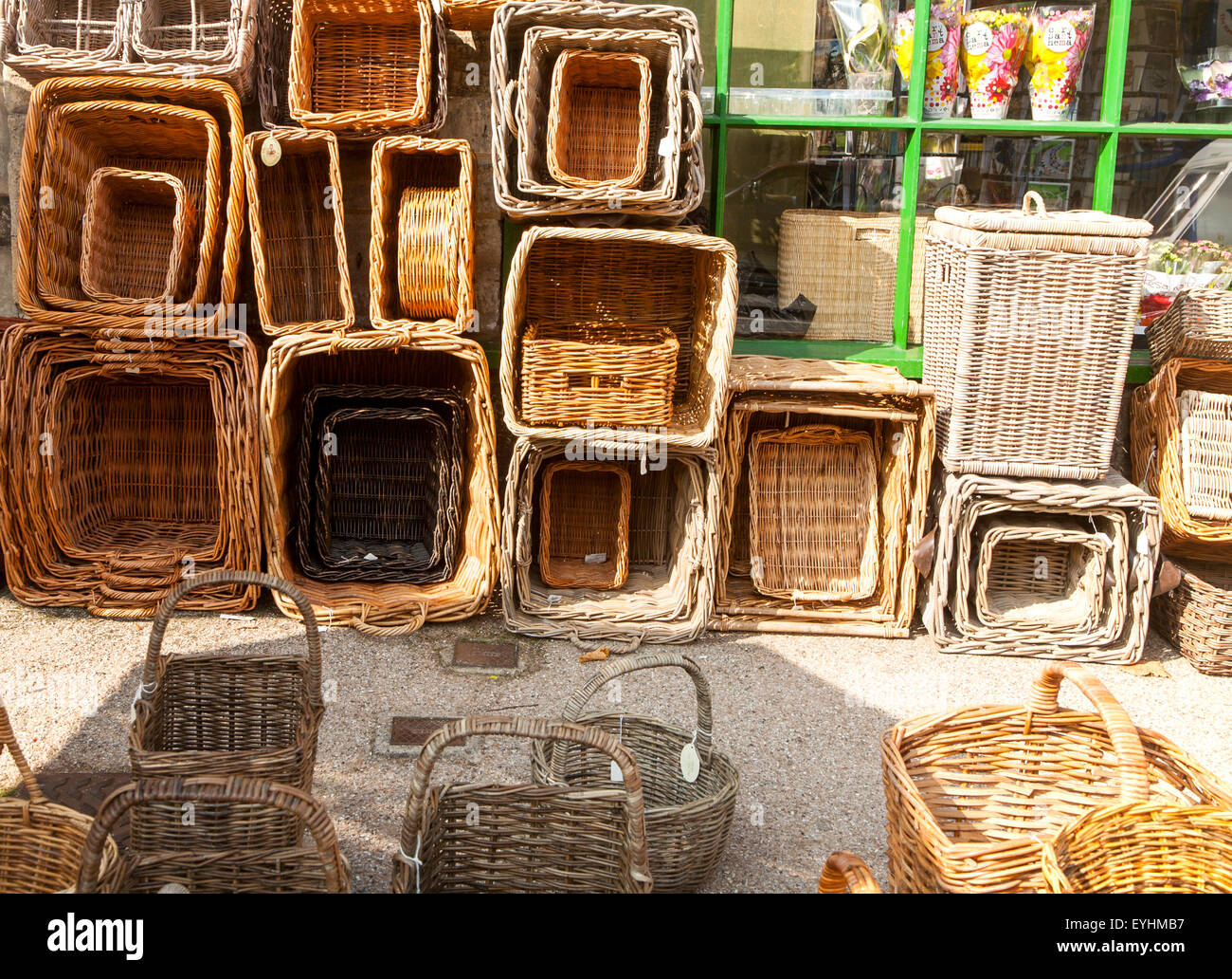 Display of wicker baskets in Burford, Oxfordshire, England, UK Stock Photo Alamy