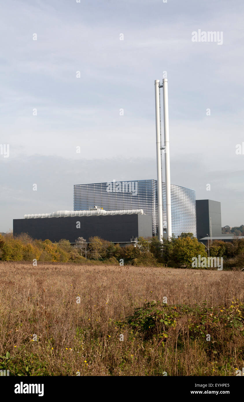 Newly completed in late 2014 energy from waste electricity generation power station, Great Blakenham, Suffolk, England, UK Stock Photo