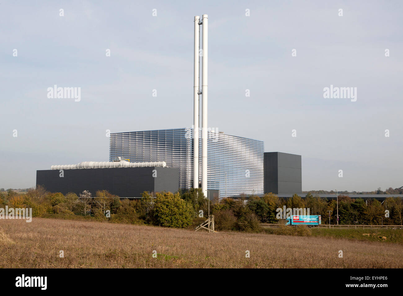 Newly completed in late 2014 energy from waste electricity generation power station, Great Blakenham, Suffolk, England, UK Stock Photo