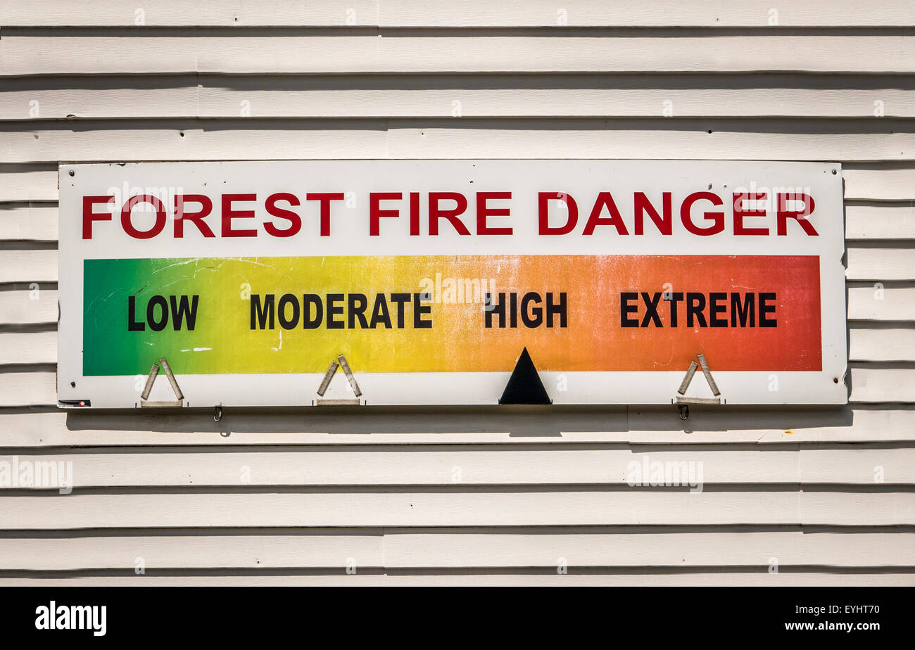 Forest Fire Danger Warning Sign At A Fire Station Stock Photo