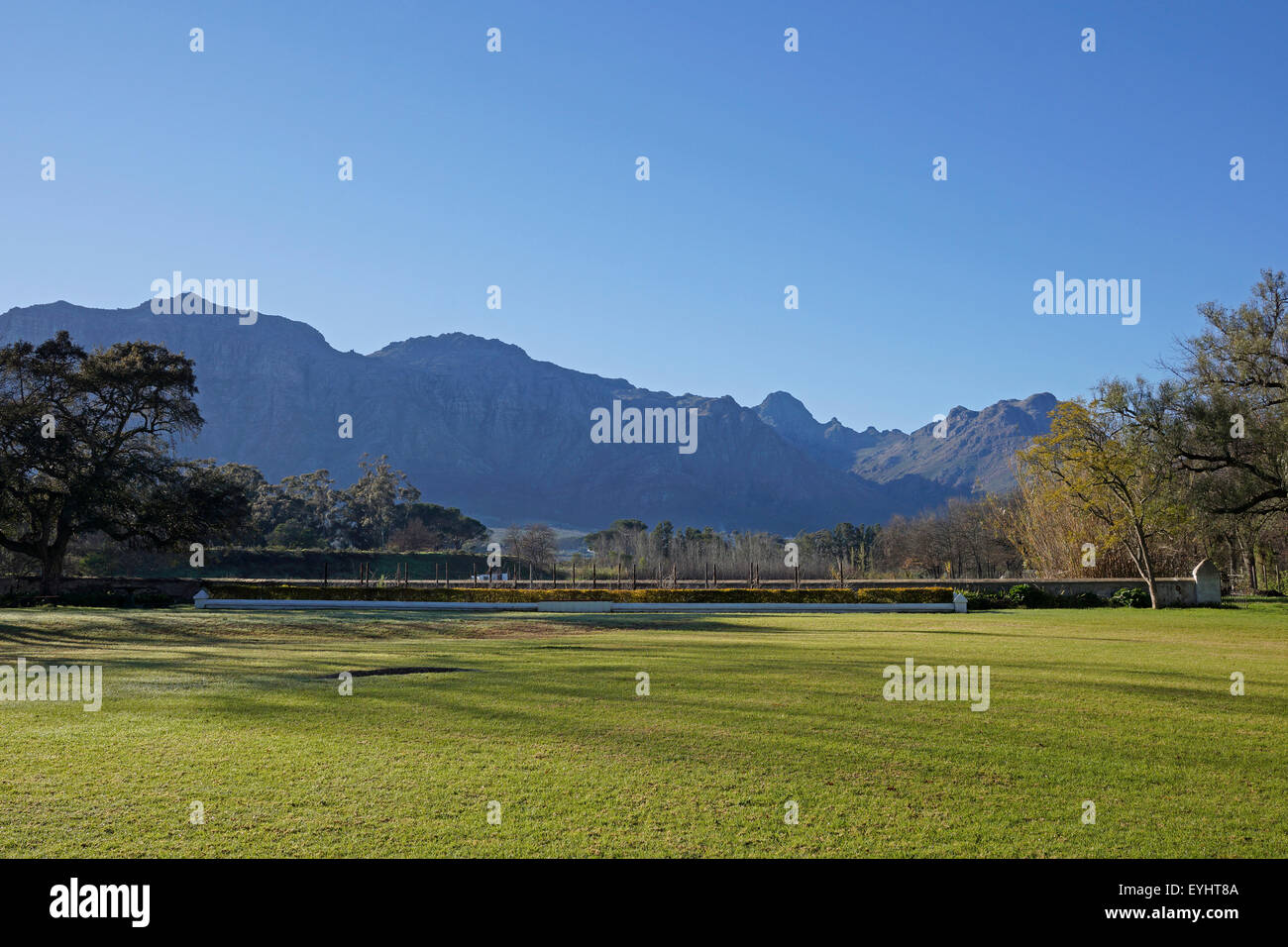 The garden at at Blaauwklippen Wine Estate , Stellenbosch, Cape Winelands, South Africa. Stock Photo