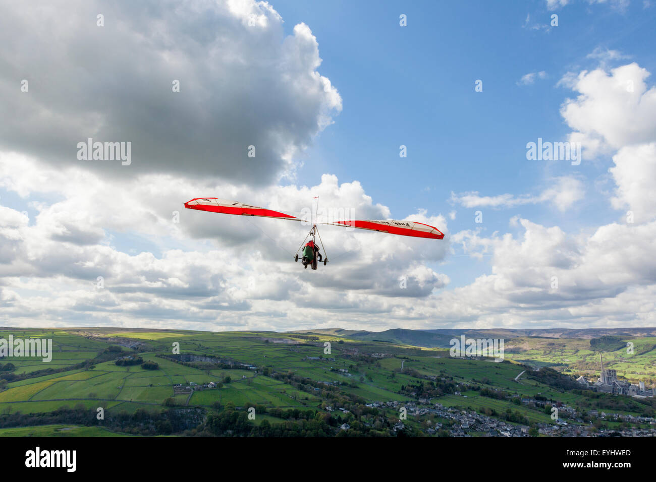 Hang gliding training flight at Bradwell Edge, Derbyshire, Peak