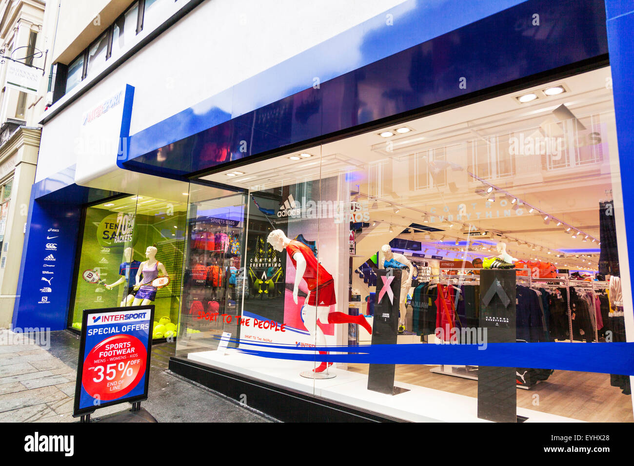 Intersport sports clothing shop store chain sporting goods Lincoln City  High Street Lincolnshire UK England sign exterior Stock Photo - Alamy