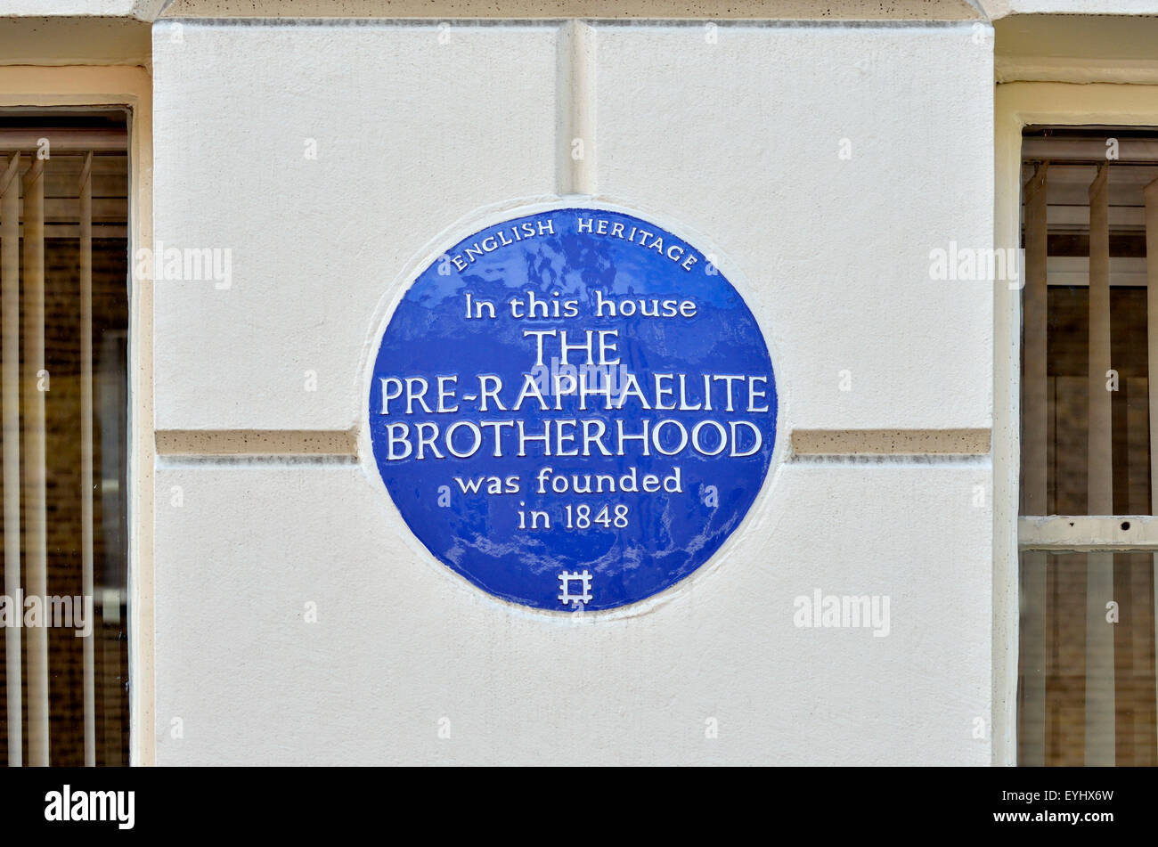London, England, UK. Blue plaque at 7 Gower Street, Camden. 'In this house THE PRE-RAPHAELITE BROTHERHOOD was founded in 1848' Stock Photo