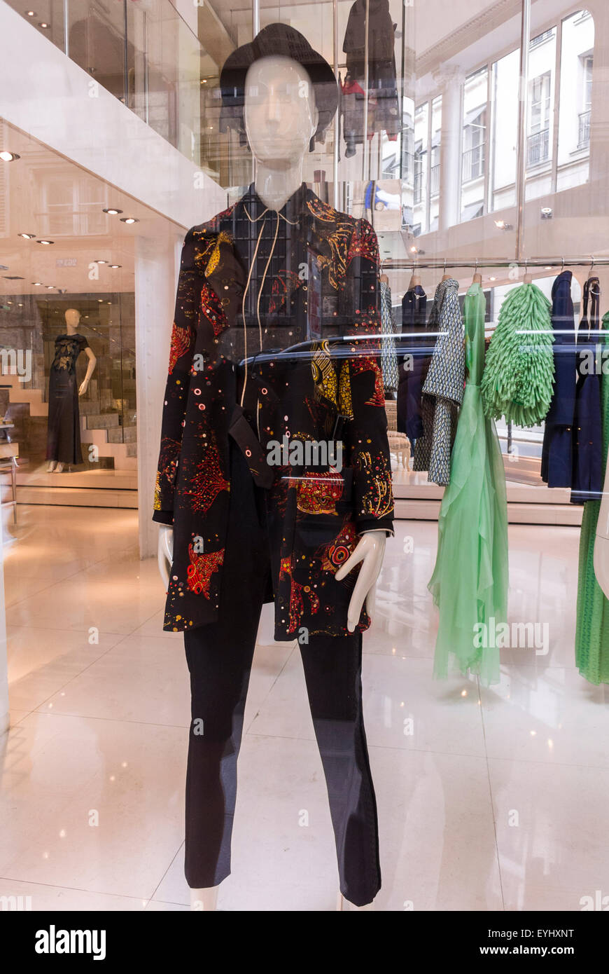 Paris, France, designer store with mannequins fashion clothes in Shop ...