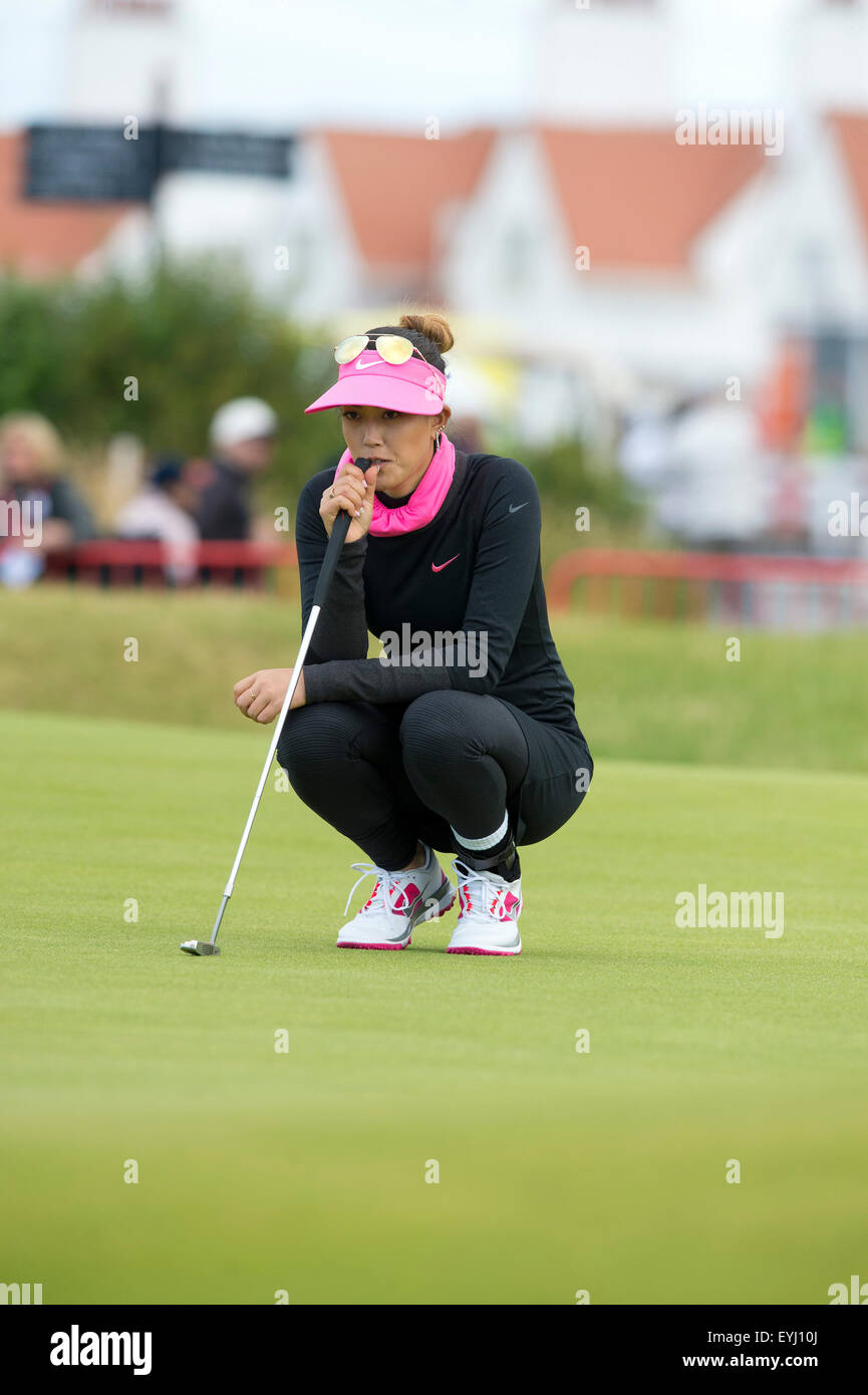 Turnberry, Scotland. 30th July, 2015. Ricoh Womens British Open Golf Day 1. Michelle Wie on the 18th green lining up her putt © Action Plus Sports/Alamy Live News Stock Photo