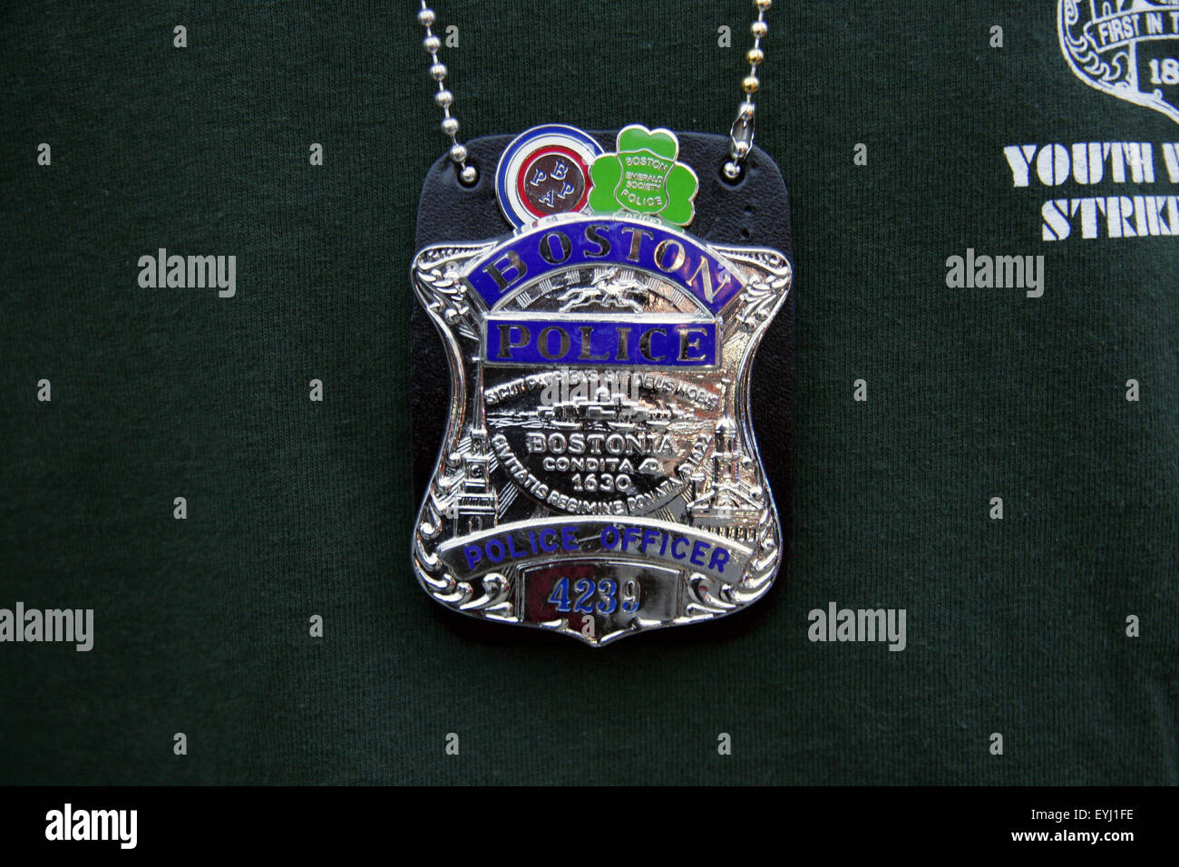Boston police badge worn by plain clothed officer, Boston, Massachusetts, USA Stock Photo