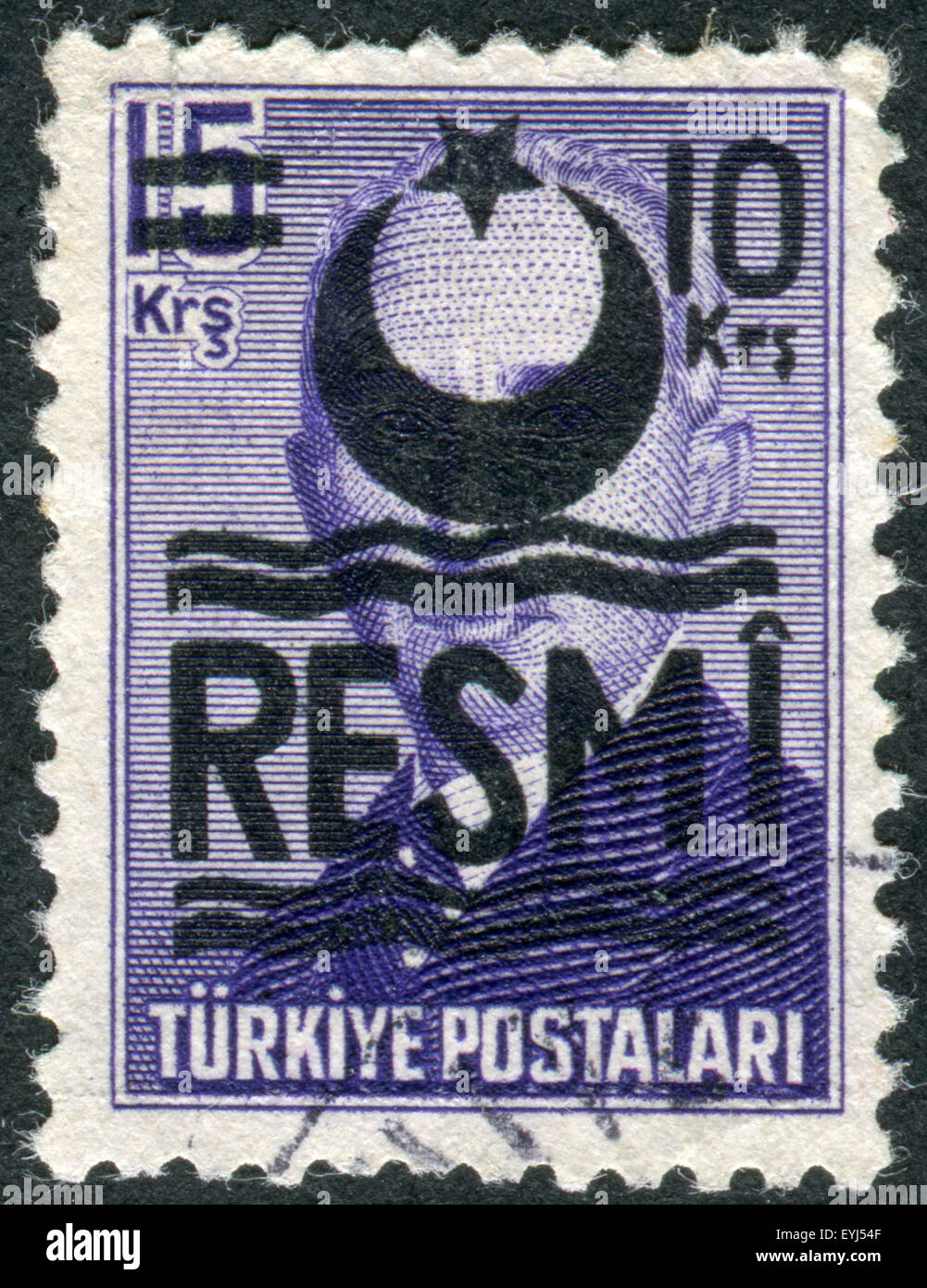 Postage stamp printed in Turkey (overprint 'RESMI', 1953), depicted the 2nd President of Turkey, Mustafa Ismet Inonu Stock Photo