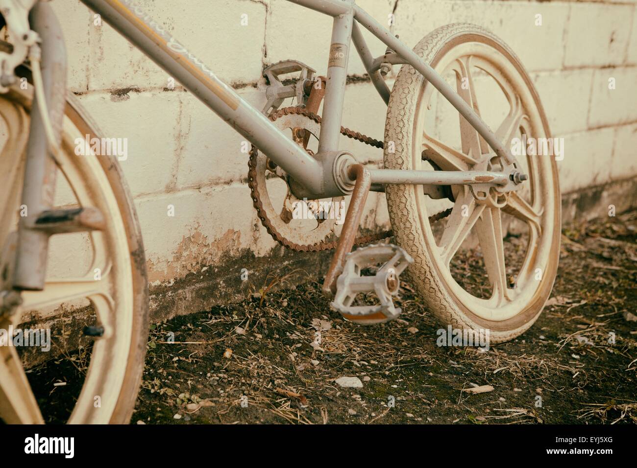 Close up of classic BMX bicycle in small town Stock Photo