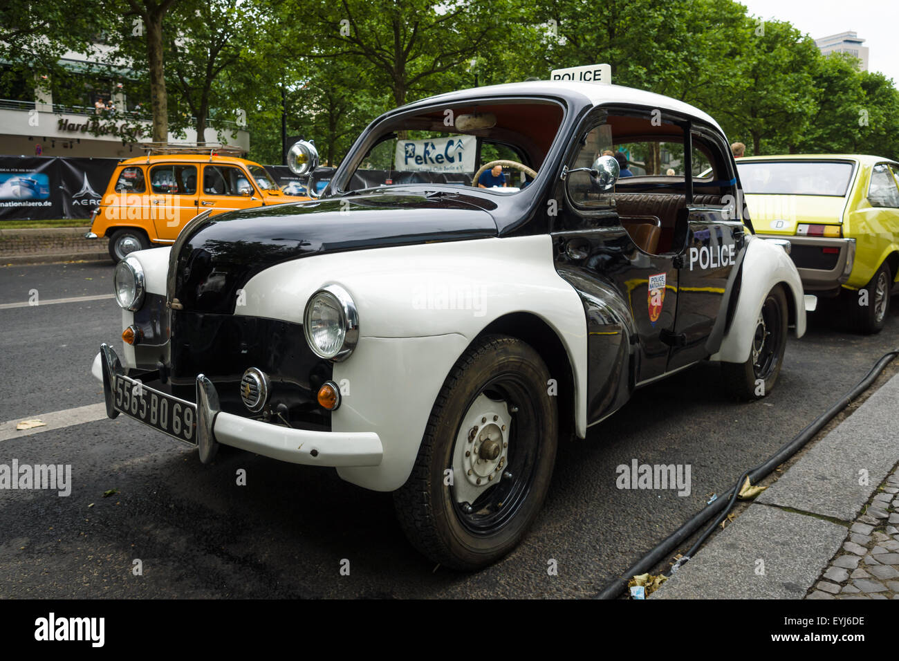 BERLIN - JUNE 14, 2015: Compact car Renault 4CV (Police car). The Classic Days on Kurfuerstendamm. Stock Photo