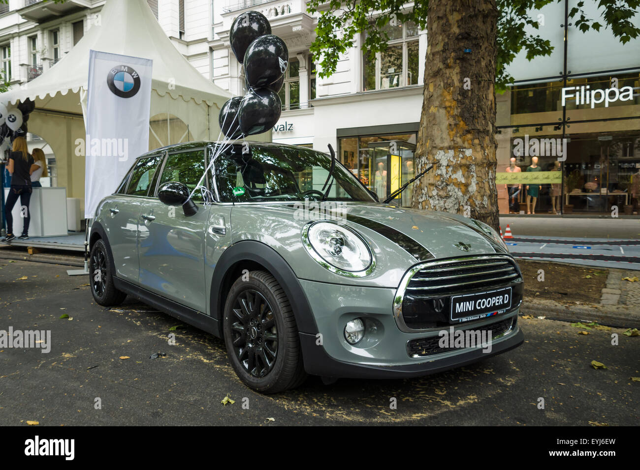 BERLIN - JUNE 14, 2015: Modern compact car Mini Cooper D. The Classic Days on Kurfuerstendamm. Stock Photo