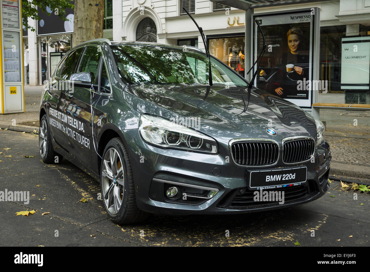 BERLIN - JUNE 14, 2015: Compact MPV BMW 220d Active Tourer (since 2014). The Classic Days on Kurfuerstendamm. Stock Photo