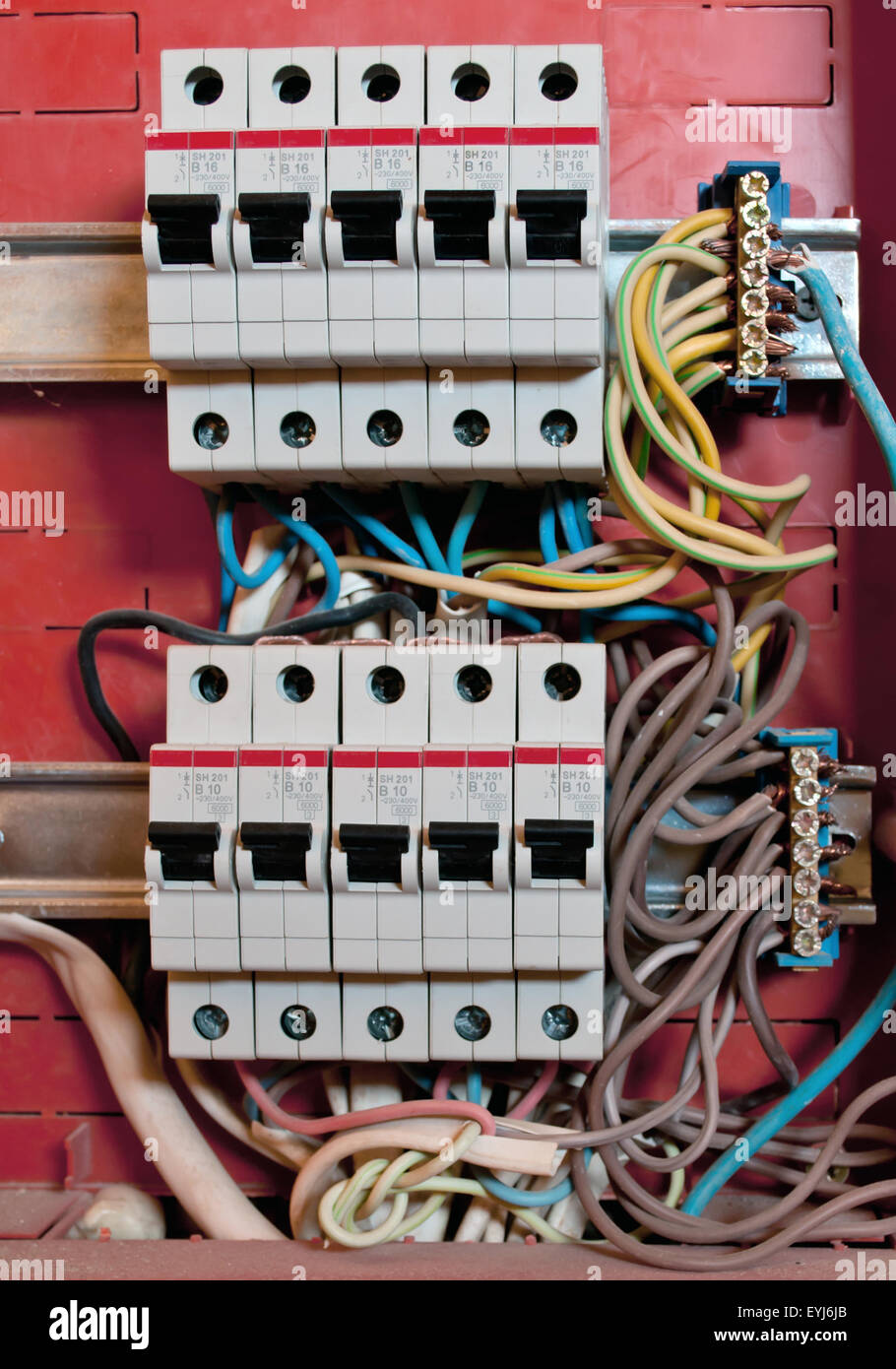 control panel with energy circuit-breakers Stock Photo