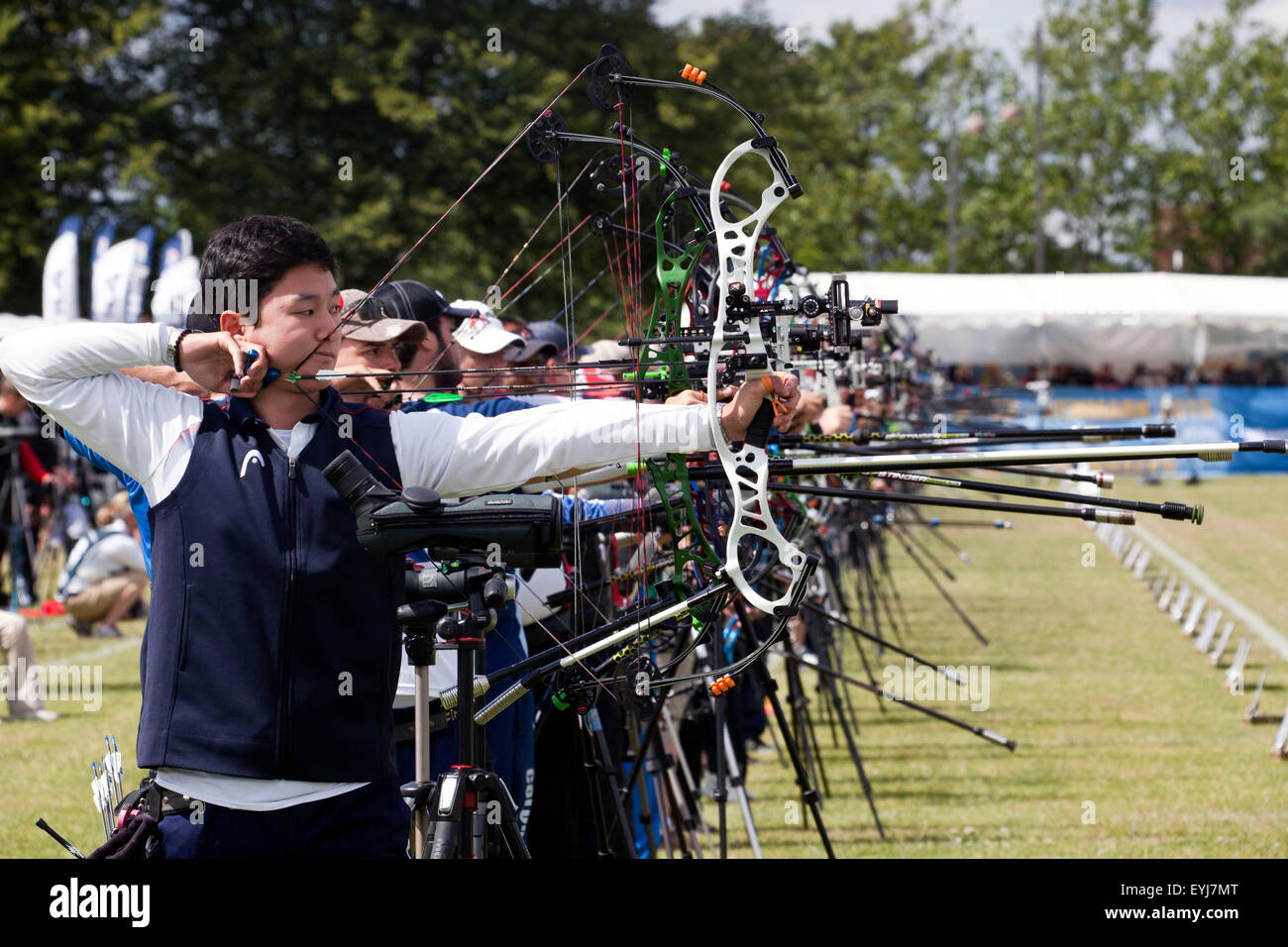 Copenhagen, Denmark, July 30th, 2015: Archers competing in compund bow are ready to shoot at Thursday's competition at the World Archery Championships in Copenhagen. Here pictured archers with compound bow. Credit:  OJPHOTOS/Alamy Live News Stock Photo