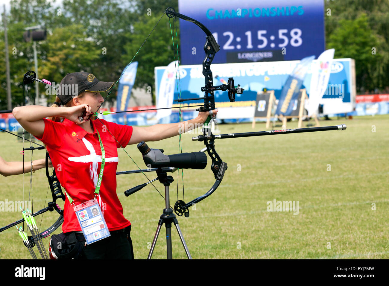 Copenhagen, Denmark, July 30th, 2015: Danish archer Tanja Jensen competes in the World Archery Championships in Copenhagen during Thursday's individual matches  in compound bow. Credit:  OJPHOTOS/Alamy Live News Stock Photo