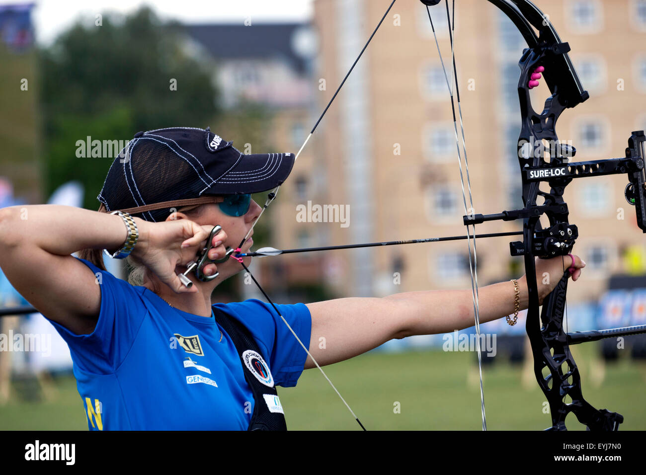 Copenhagen, Denmark, July 30th, 2015: Swedish archer Helen Danielsson competes in the World Archery Championships in Copenhagen during Thursday's individual matches  in compound bow. Credit:  OJPHOTOS/Alamy Live News Stock Photo