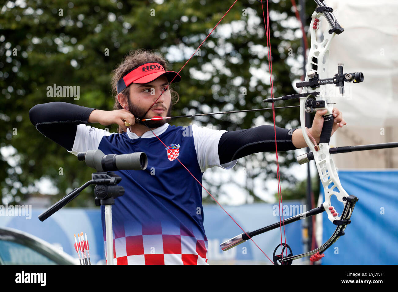 Copenhagen, Denmark, July 30th, 2015: Croatian archer Mario Vavro competes in the World Archery Championships in Copenhagen during Thursday's individual matches  in compound bow. Credit:  OJPHOTOS/Alamy Live News Stock Photo